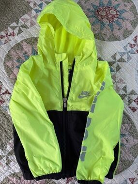 Nike Neon Yellow and Black Hooded Windbreaker Jacket